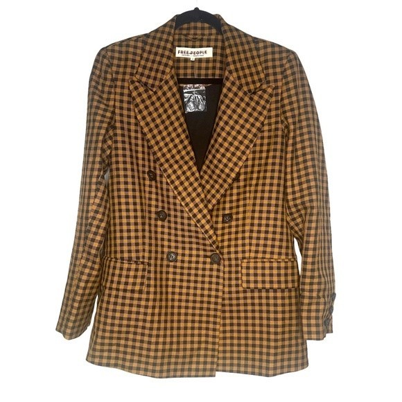 FREE PEOPLE ASHBY VINTAGE INSPIRED PLAID BLAZER IN BROWN NWOT - Picture 10 of 12